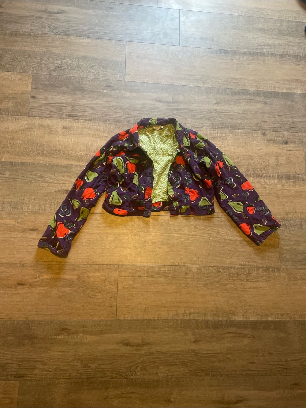 Vintage Kids Purple Fruit Corduroy Cropped Jacket - Lightweight Coat